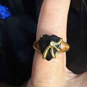 Heart Shaped Black Onyx with Diamond Gemstone Ring